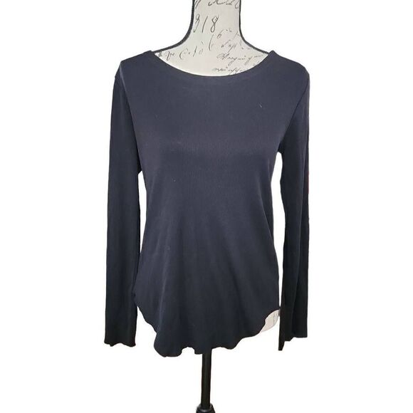 Chaser Ladies Size Medium Black Soft Ribbed Long Sleeve Shirt with Lace up Back - Picture 1 of 5